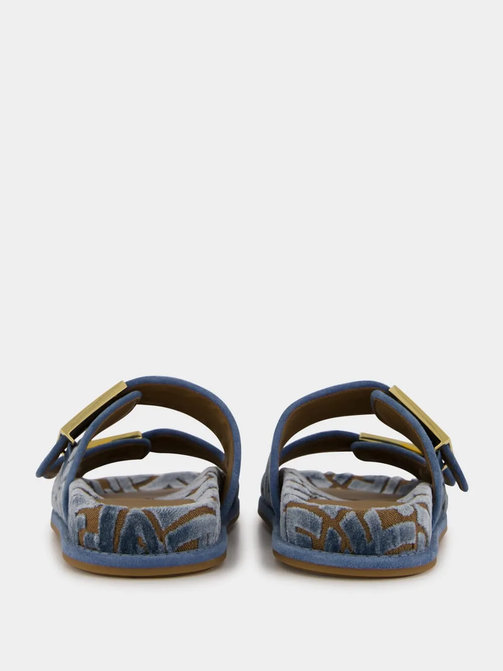 Golf Slides Blue Fendi Feel Jacquard Velvet Slides