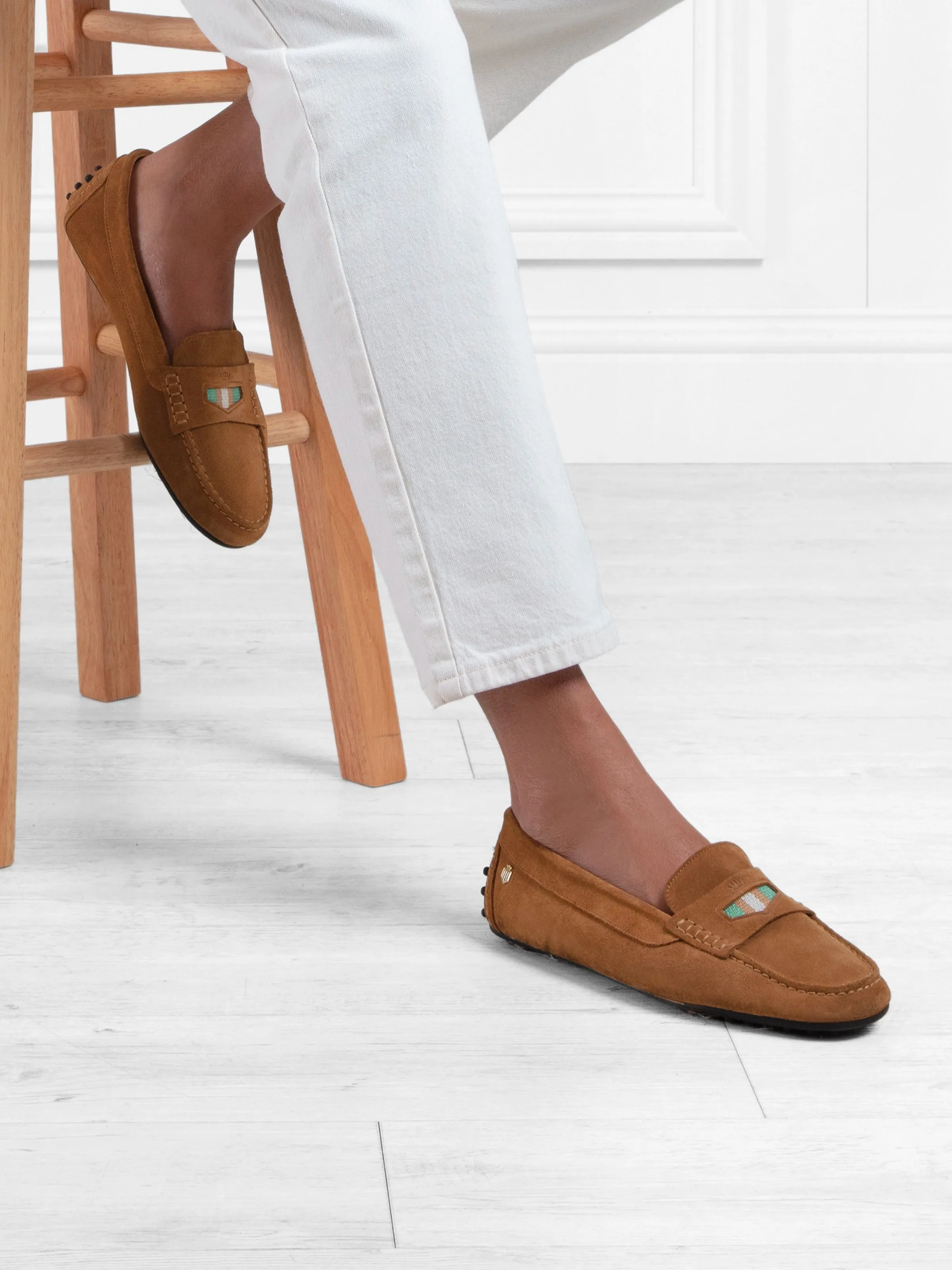 Boston Driver - Tan Suede, Mint & Stone Gucci Loafers Suede