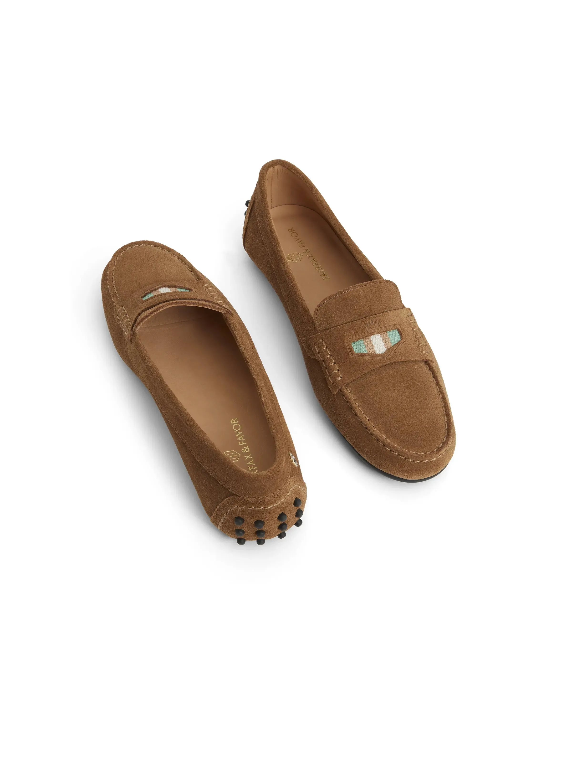 Heart Loafers Boston Driver - Tan Suede, Mint & Stone