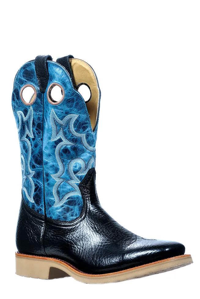 'Boulet' Men's 12" Western Square Toe - Black Shoulder / Lonestar Cobalt Rain Boots For Shoes