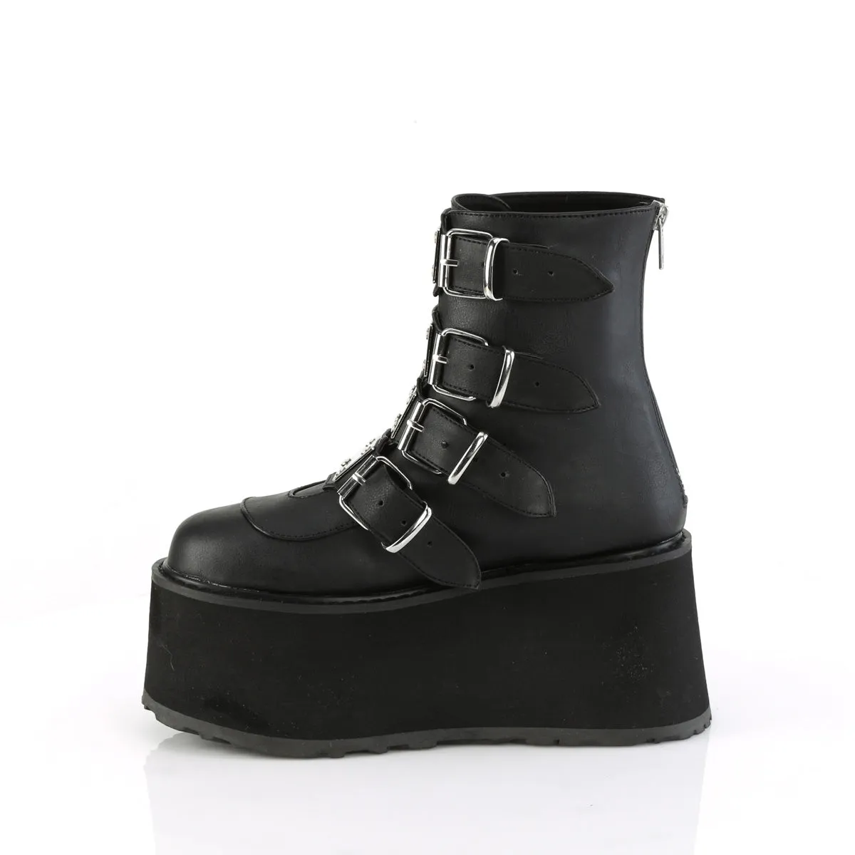 3 Inch Platform DAMNED-105 Black Pu Leather Work Boots