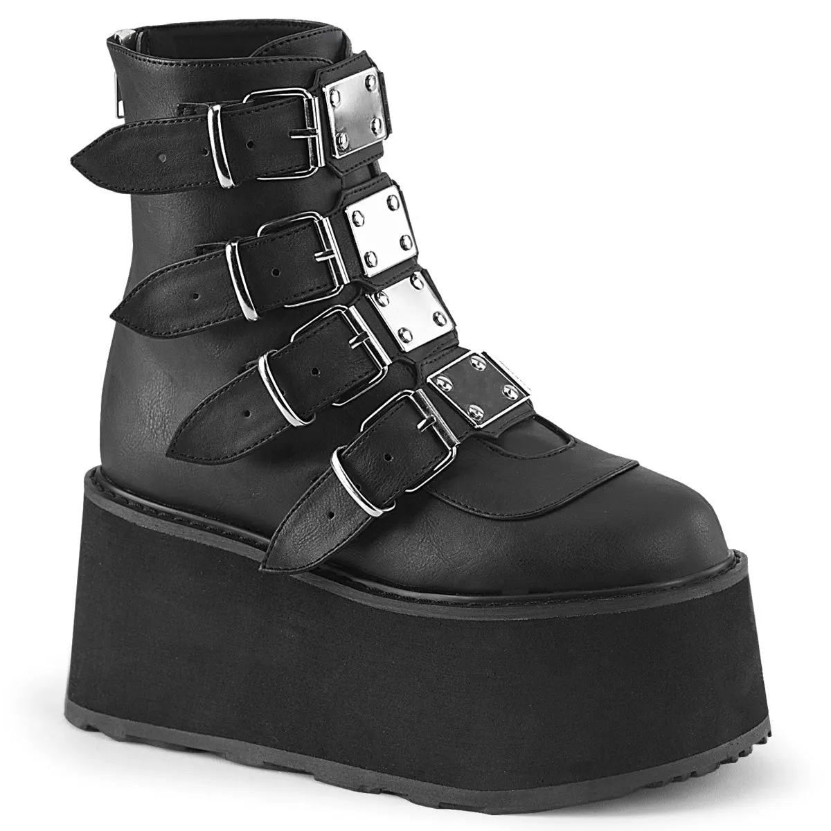 3 Inch Platform DAMNED-105 Black Pu Pull On Work Boots Steel Toe