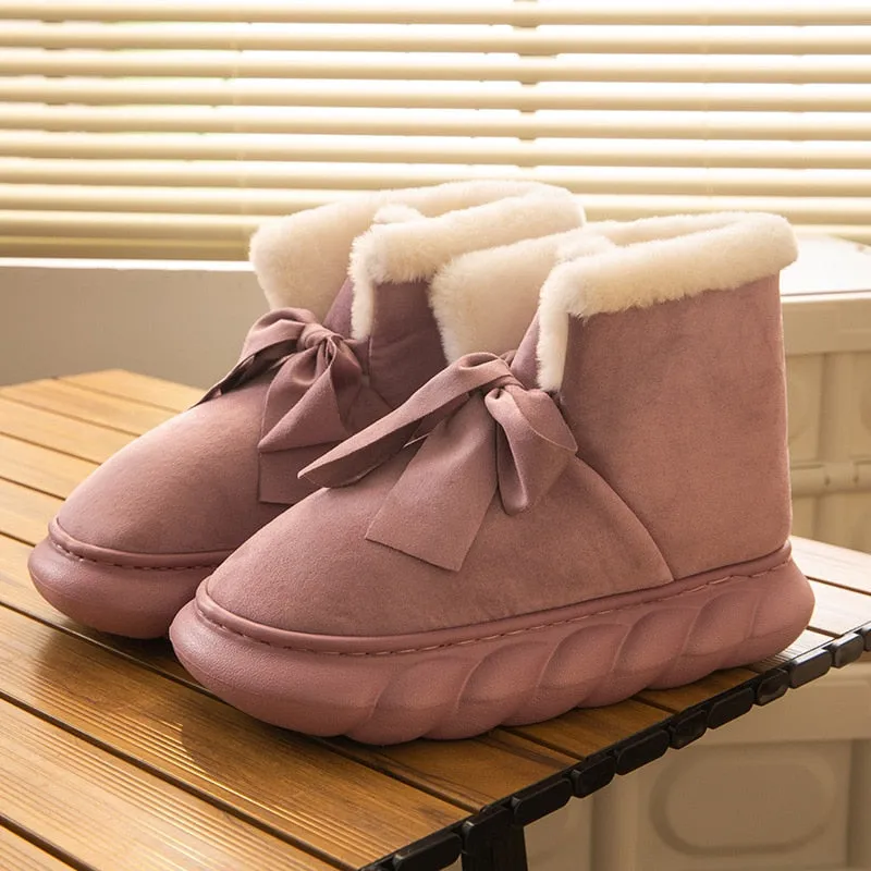 Waterproof Walking Snow Boots Women's Plush Bow Tie Boots