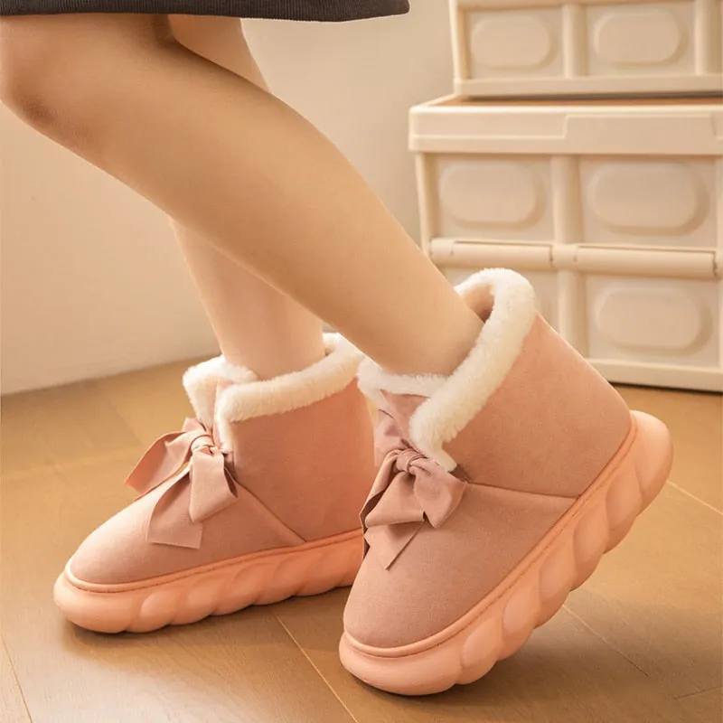 Women's Plush Bow Tie Boots Difference Between Hunter Rain And Snow Boots