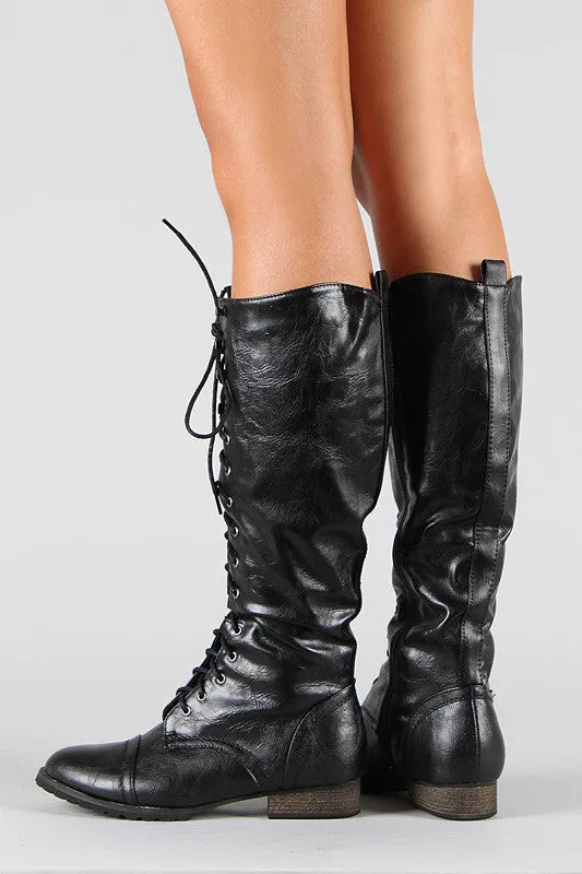 Breckelle Round Toe Lace Up Combat Knee High Boot Adidas Shoes Styles