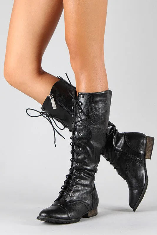 Breckelle Round Toe Lace Up Combat Knee High Boot Big Adidas Originals Samba Xlg Casual Shoes