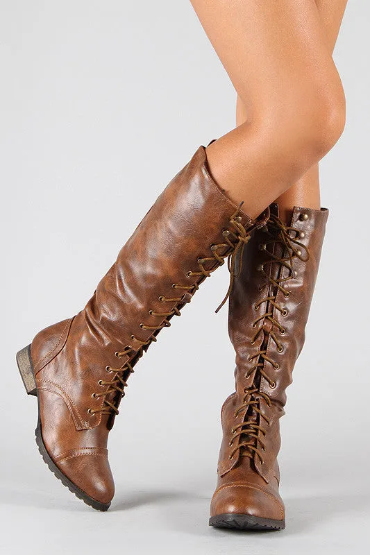 Adidas Bermuda Shoes Breckelle Round Toe Lace Up Combat Knee High Boot