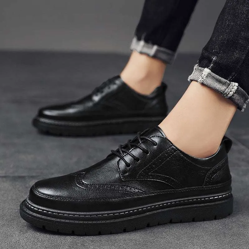 British-style Korean Men's Leather Brogue Shoes Asics Wrestling Shoes Sizing