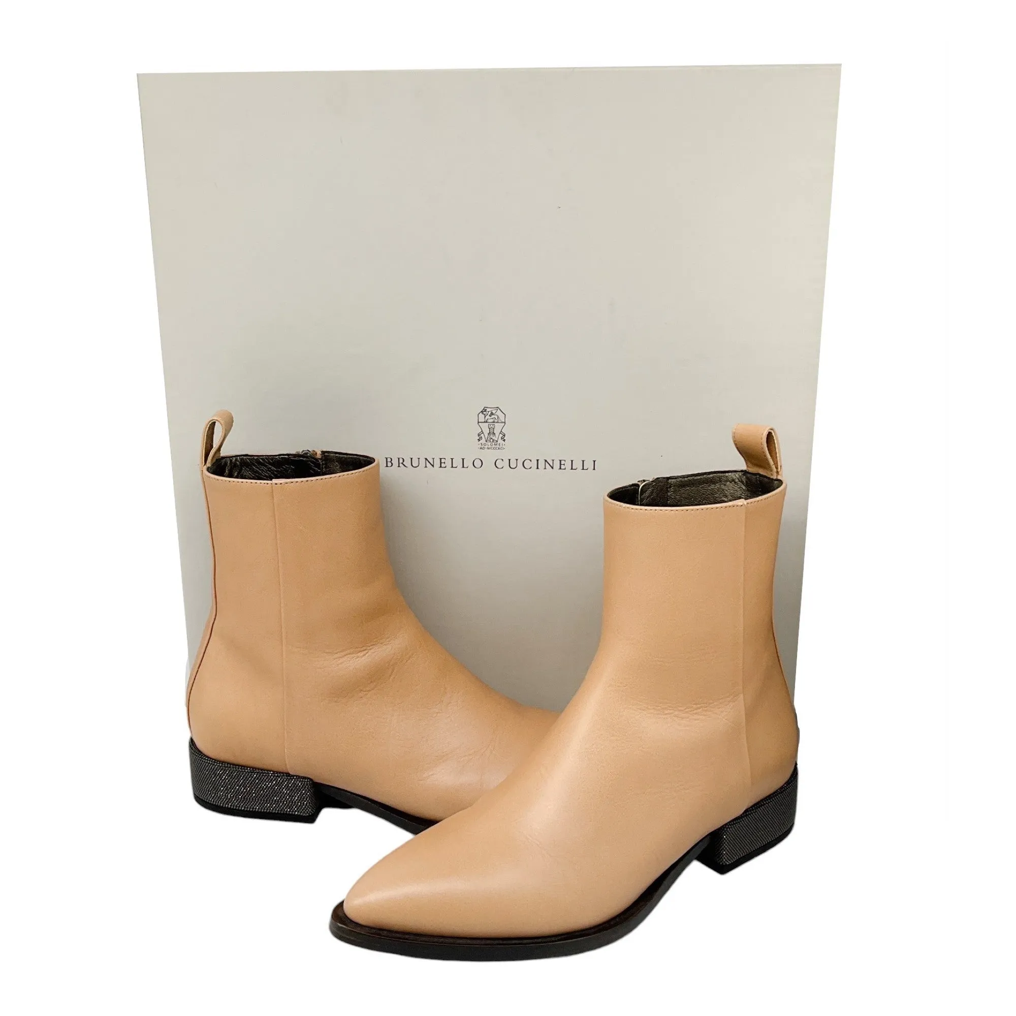 Brunello Cucinelli Beige Monili Bead Embellished Pull-On Leather Ankle Boots Adidas Forum Bonega Low Shoes