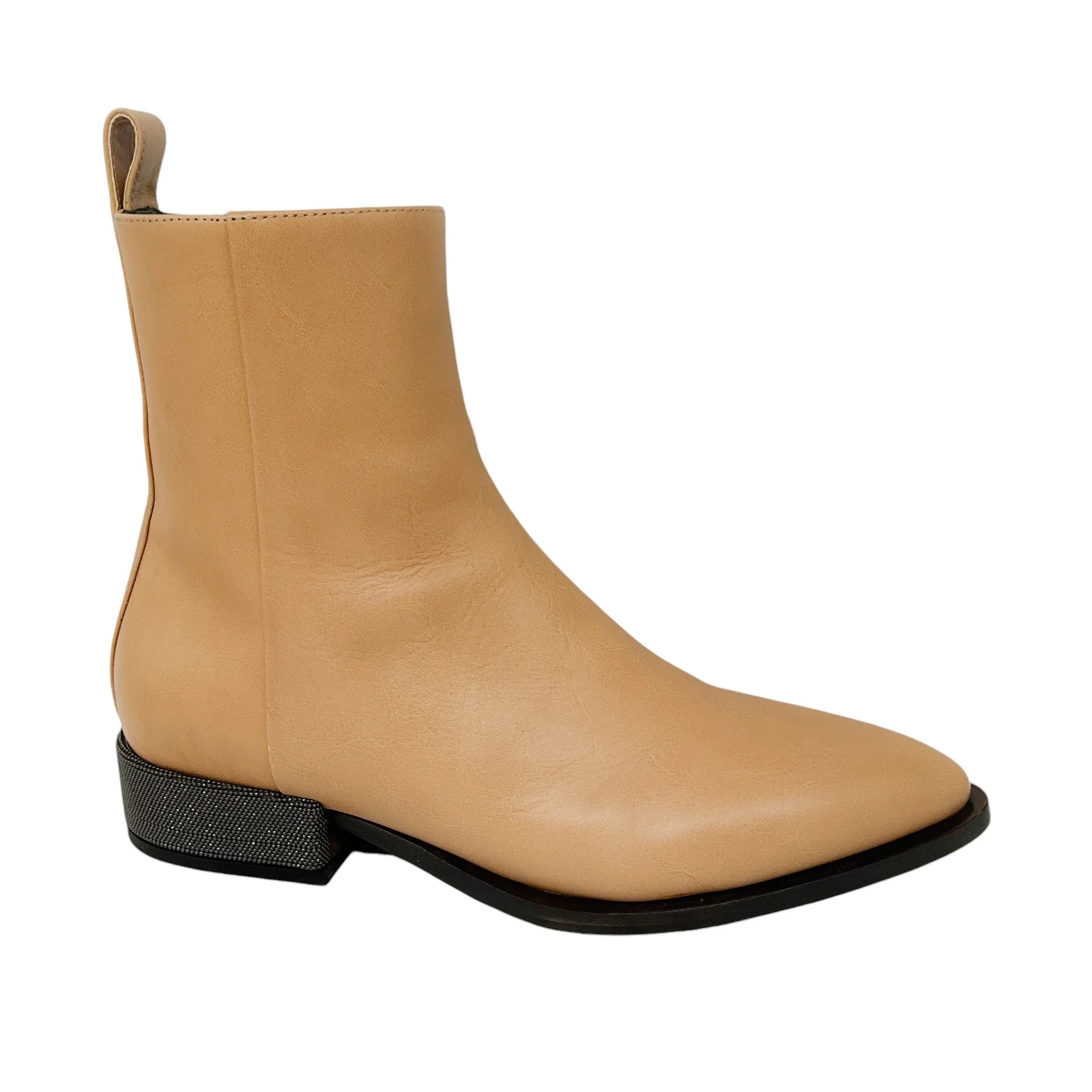 Brunello Cucinelli Beige Monili Bead Embellished Pull-On Leather Ankle Boots Adidas X-plr Path Running Shoes