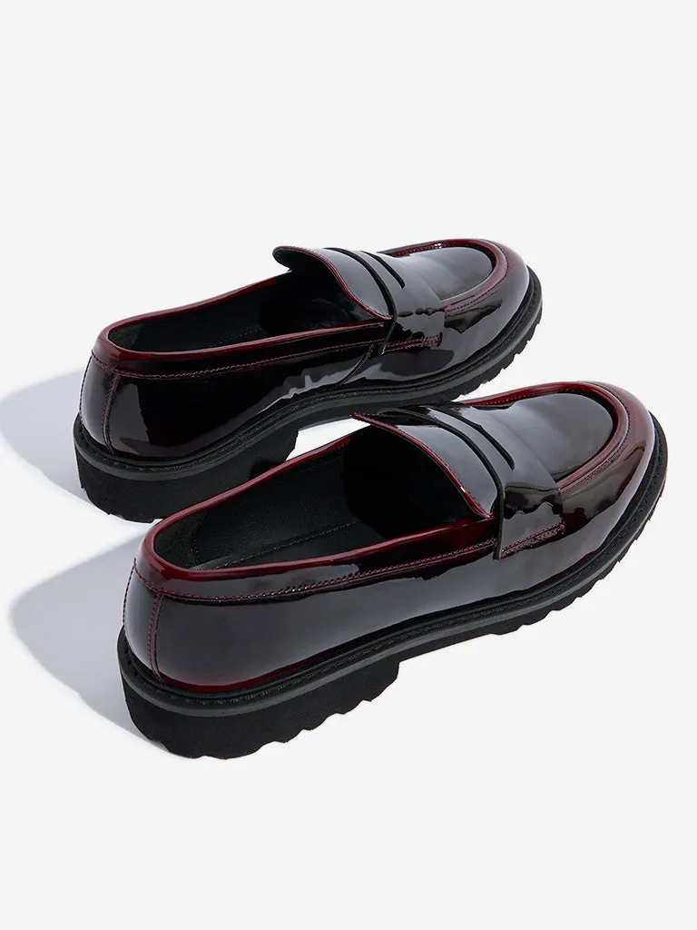 LUNA BLU Burgundy Glossy Loafers Zagreb Heeled Loafers