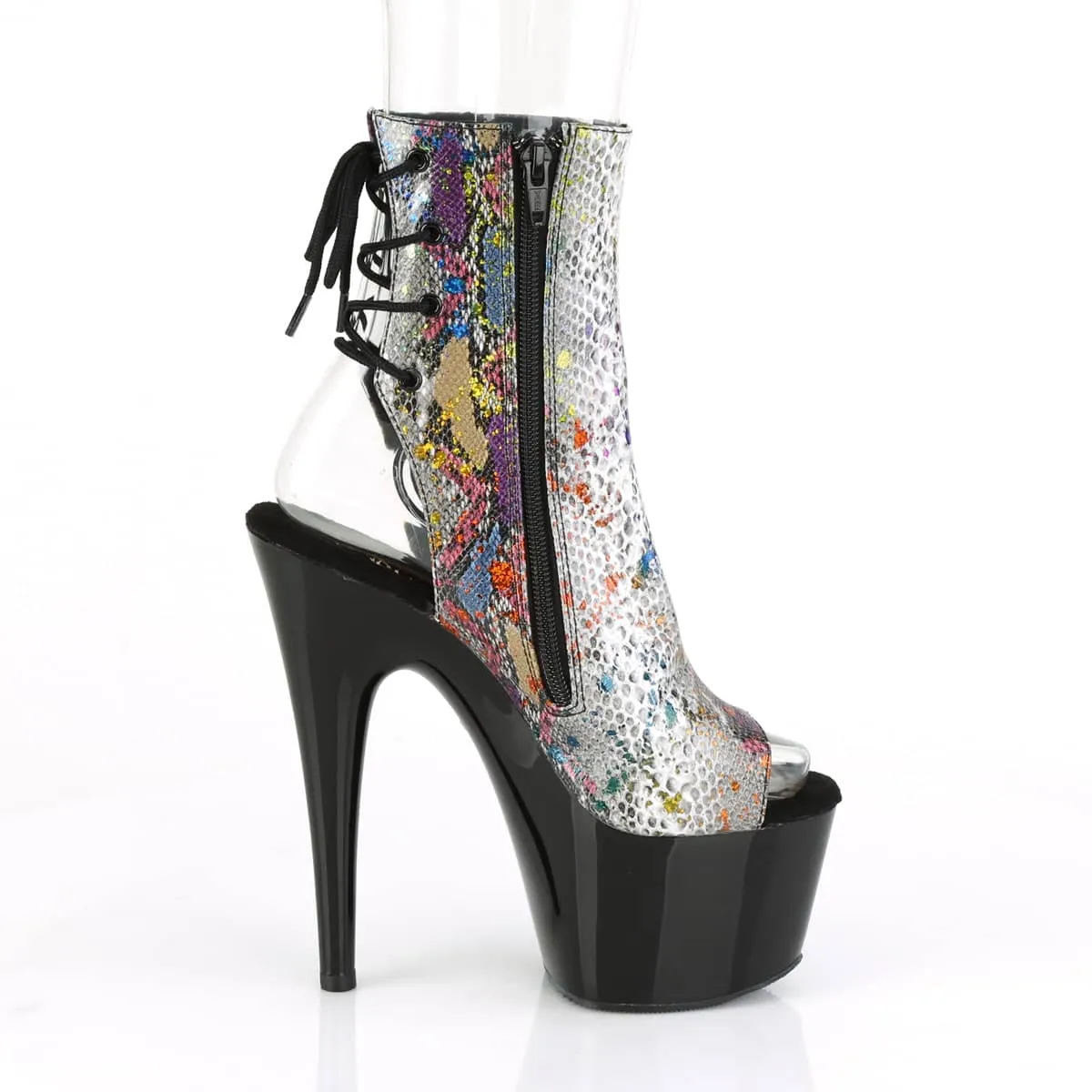 ADORE-1018SP Black & Multi Colour Calf High Peep Toe Boots Formotion Adidas Shoes