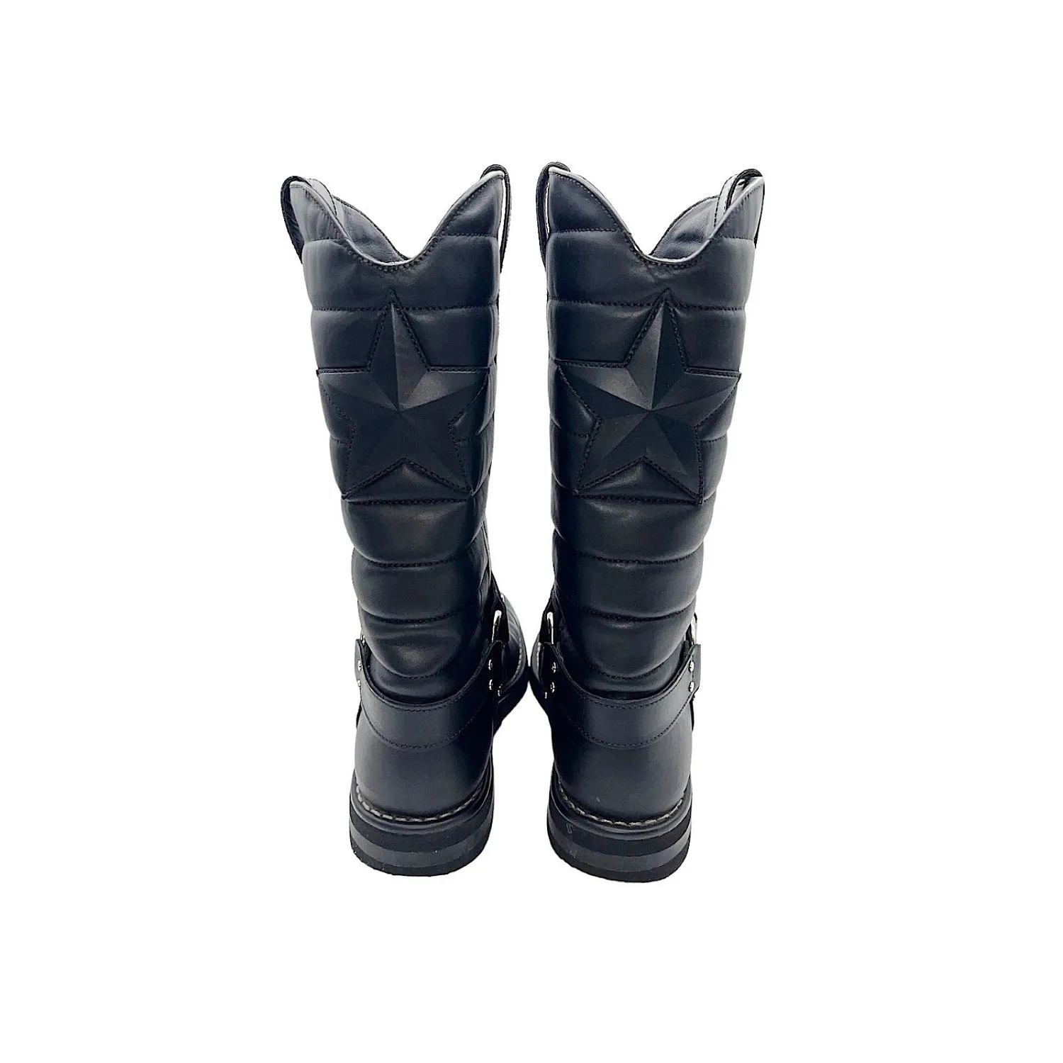 Adidas Ski Shoes Chanel  Quilted Calfskin Star Biker Boots Sz 40