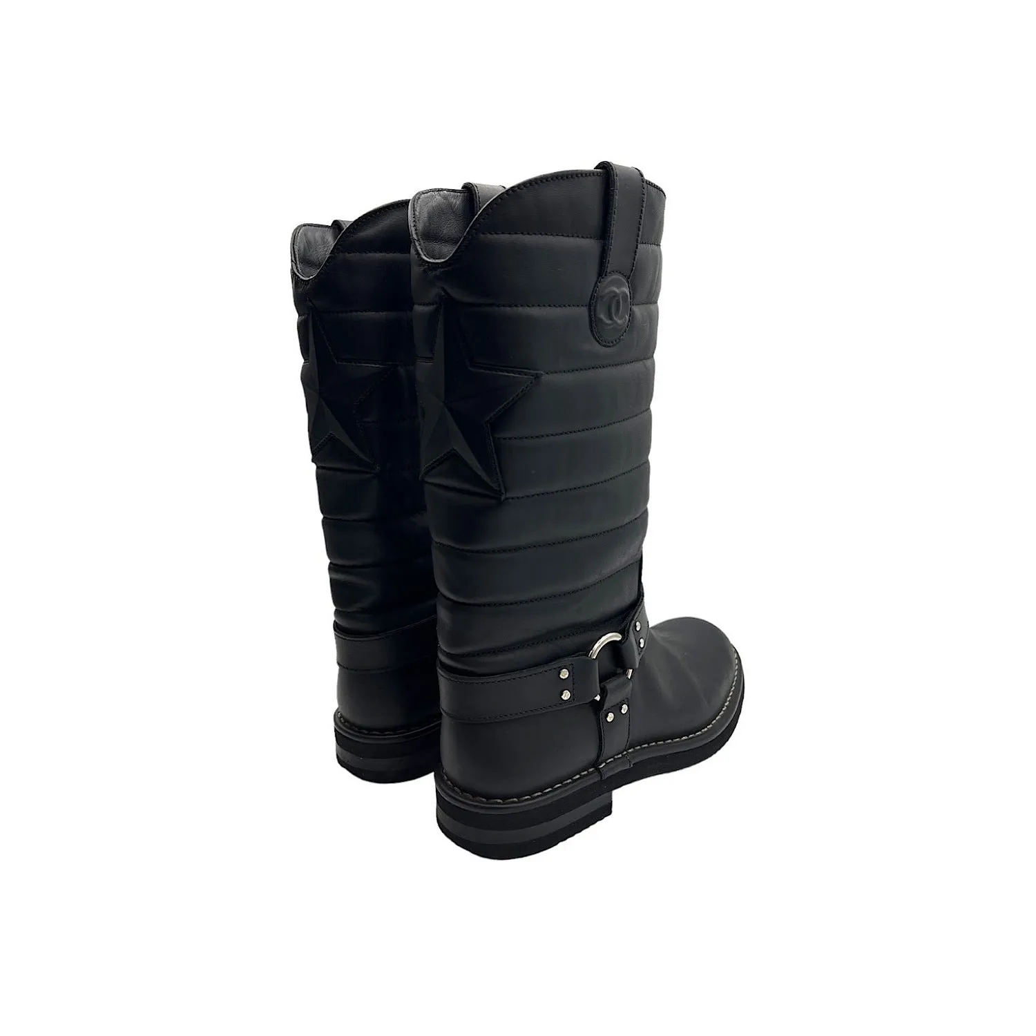 Mercedes Adidas Shoes Chanel  Quilted Calfskin Star Biker Boots Sz 40
