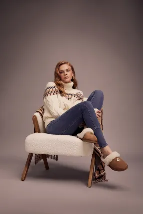 Holland Cooper Shearling Slipper in Tan Bottoms For Knitted Slippers