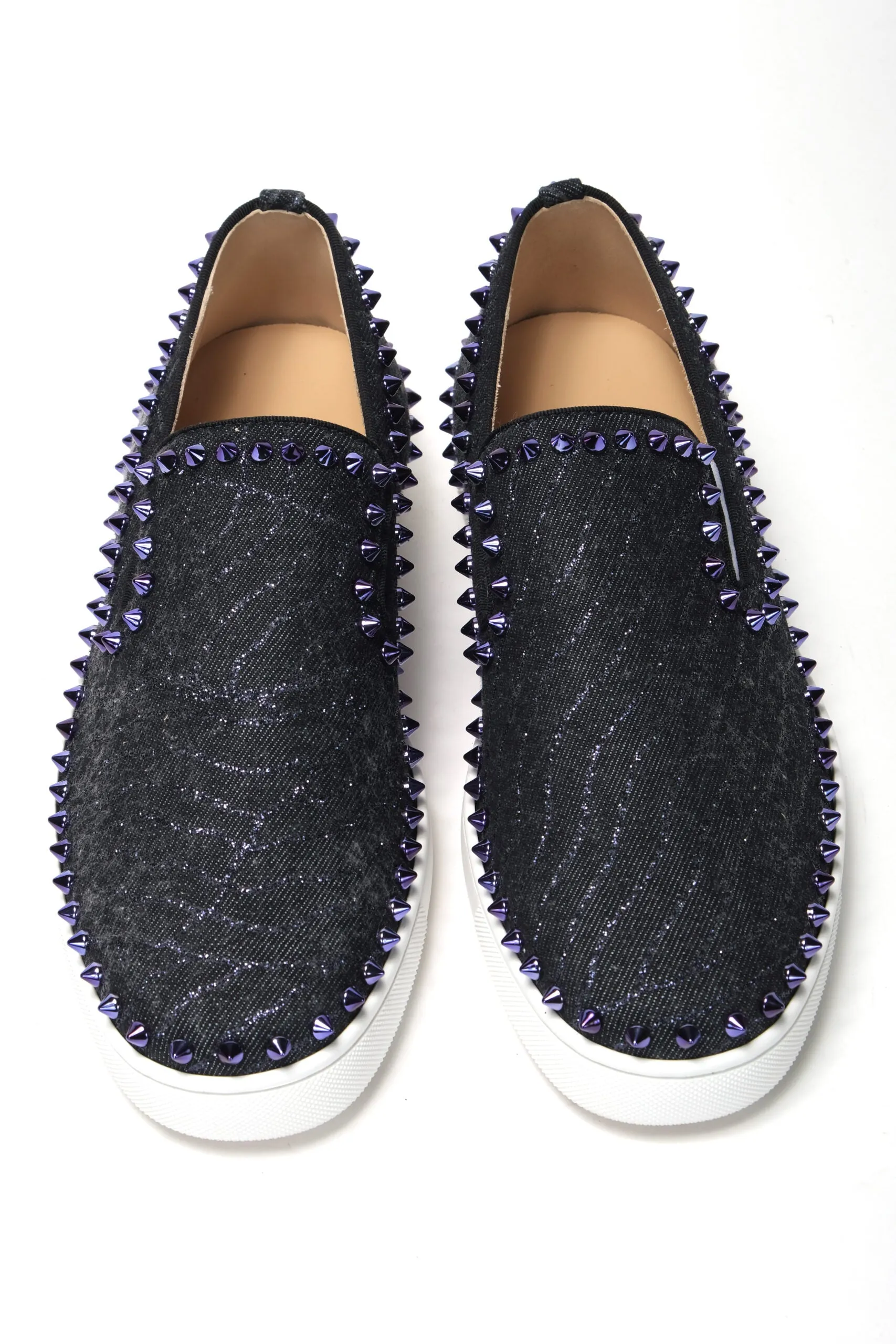 Christian Louboutin Navy/Electro Met Pik Boat Flat Shoes Loafers With Gold Chain