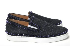 Loafers For Fall Christian Louboutin Navy/Electro Met Pik Boat Flat Shoes