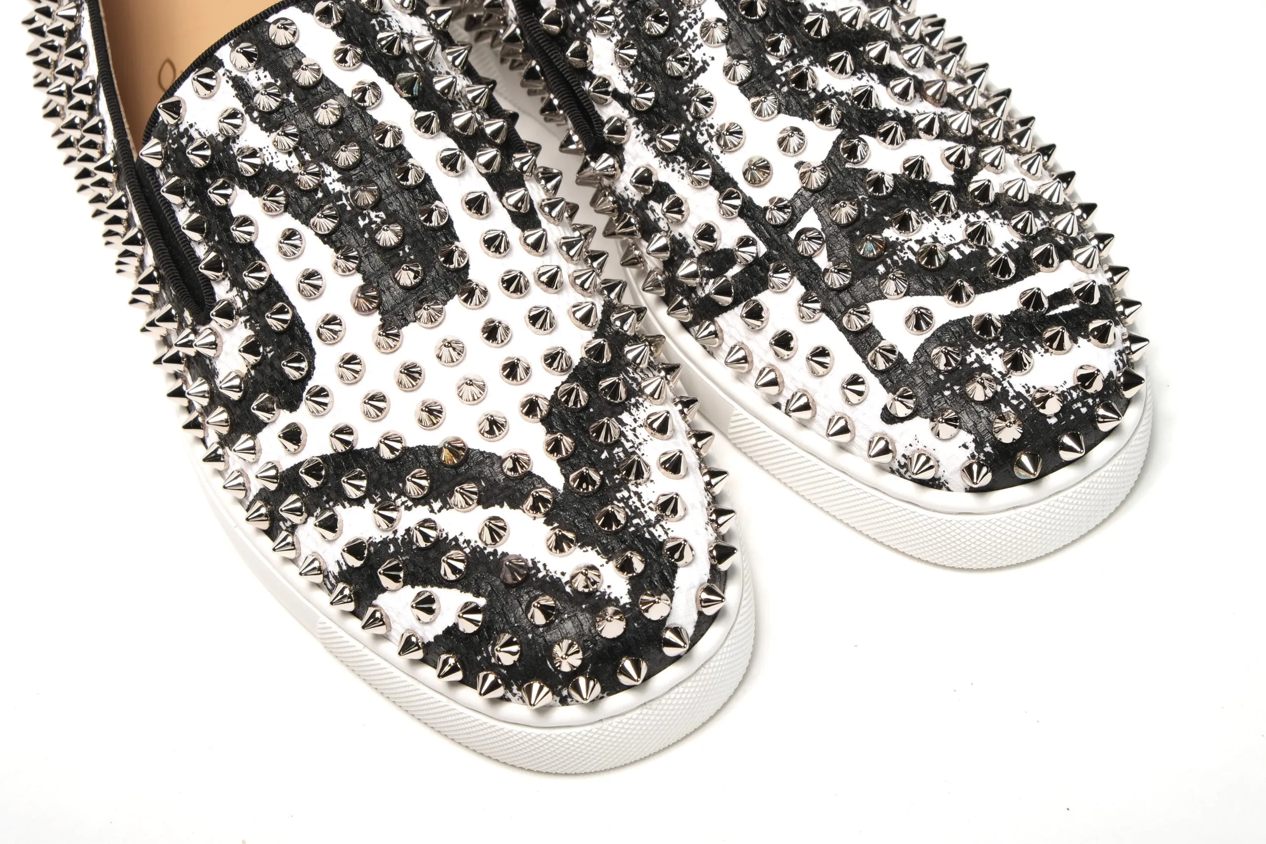 Christian Louboutin White Black Sv Roller Boat Flat Shoes Loafers With Gold