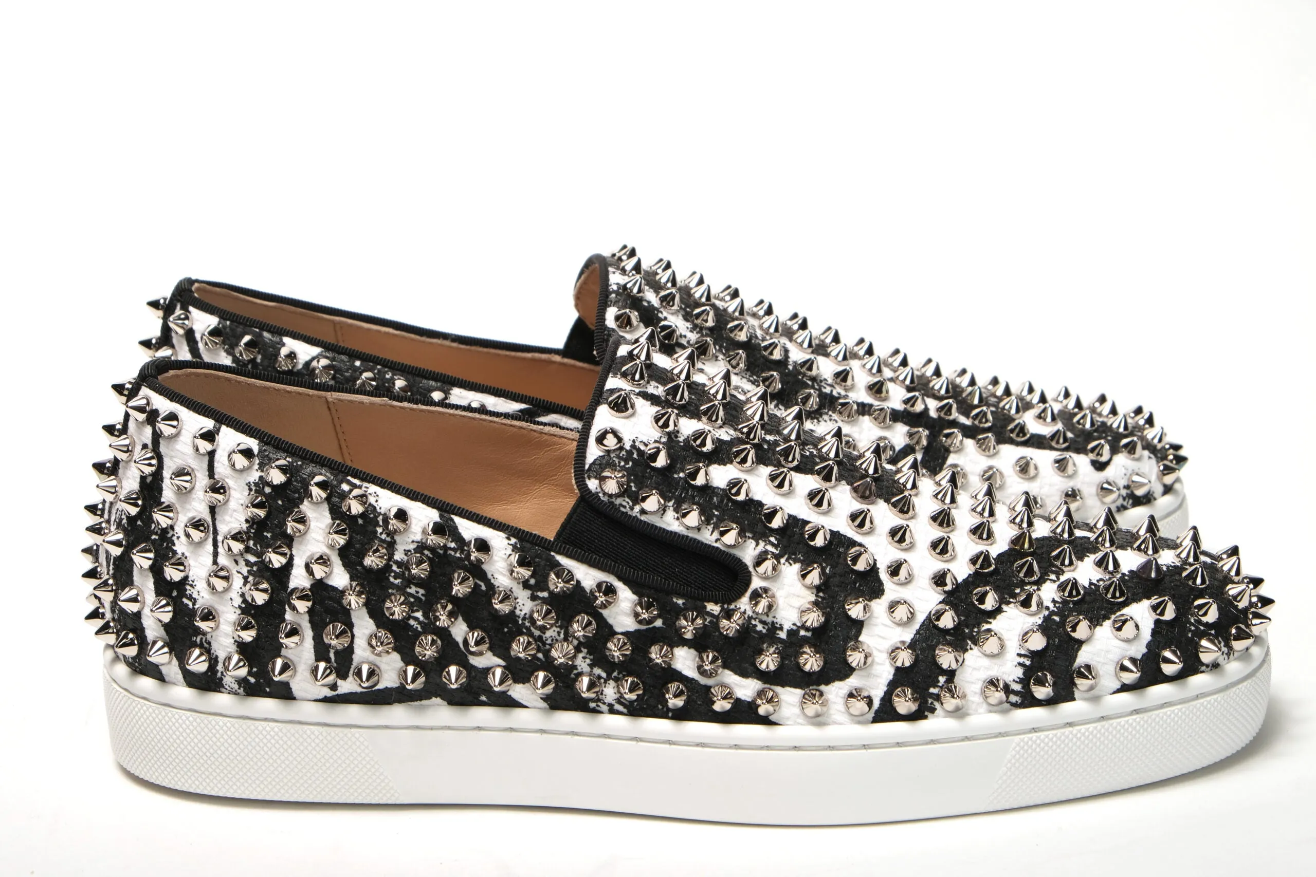 Chunky Loafers With Tights Christian Louboutin White Black Sv Roller Boat Flat Shoes