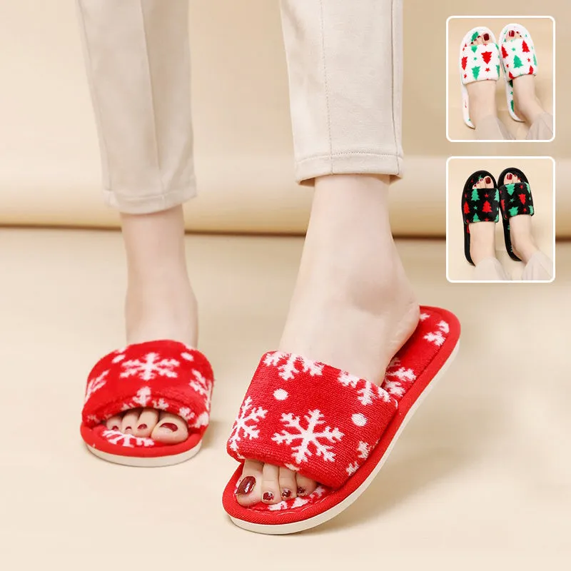 Lamo Ladies Slippers Christmas Tree Home Slippers Fashion Floor Bedroom Open-toe Plush Slippers For Women Fuzzy House Shoes