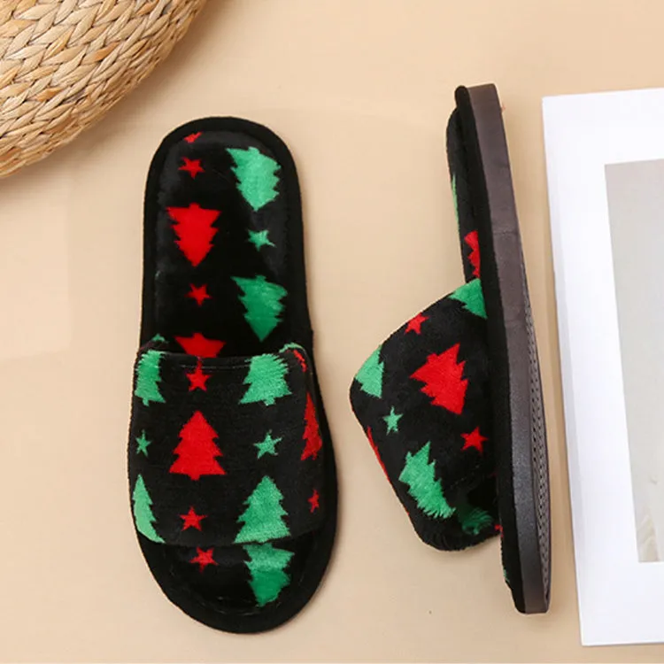 Christmas Tree Home Slippers Fashion Floor Bedroom Open-toe Plush Slippers For Women Fuzzy House Shoes Boston Slippers