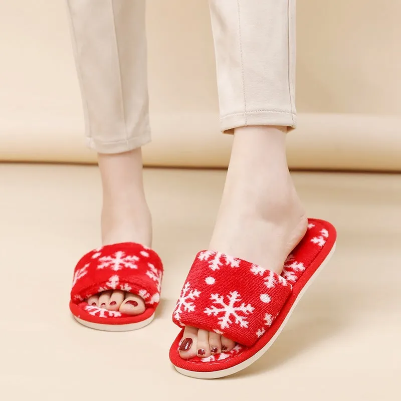 Christmas Tree Home Slippers Fashion Floor Bedroom Open-toe Plush Slippers For Women Fuzzy House Shoes Footie Slippers