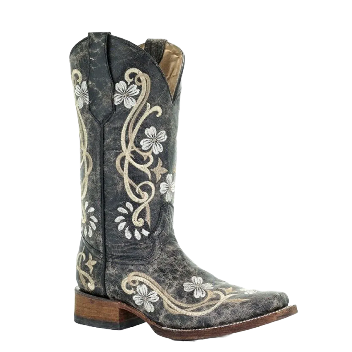 Wing Tipped Boots Circle G L5241 Ladies Black-Multi Color Floral EM