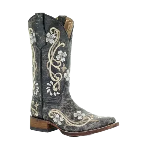 World's Largest Cowboy Boots Circle G L5241 Ladies Black-Multi Color Floral EM