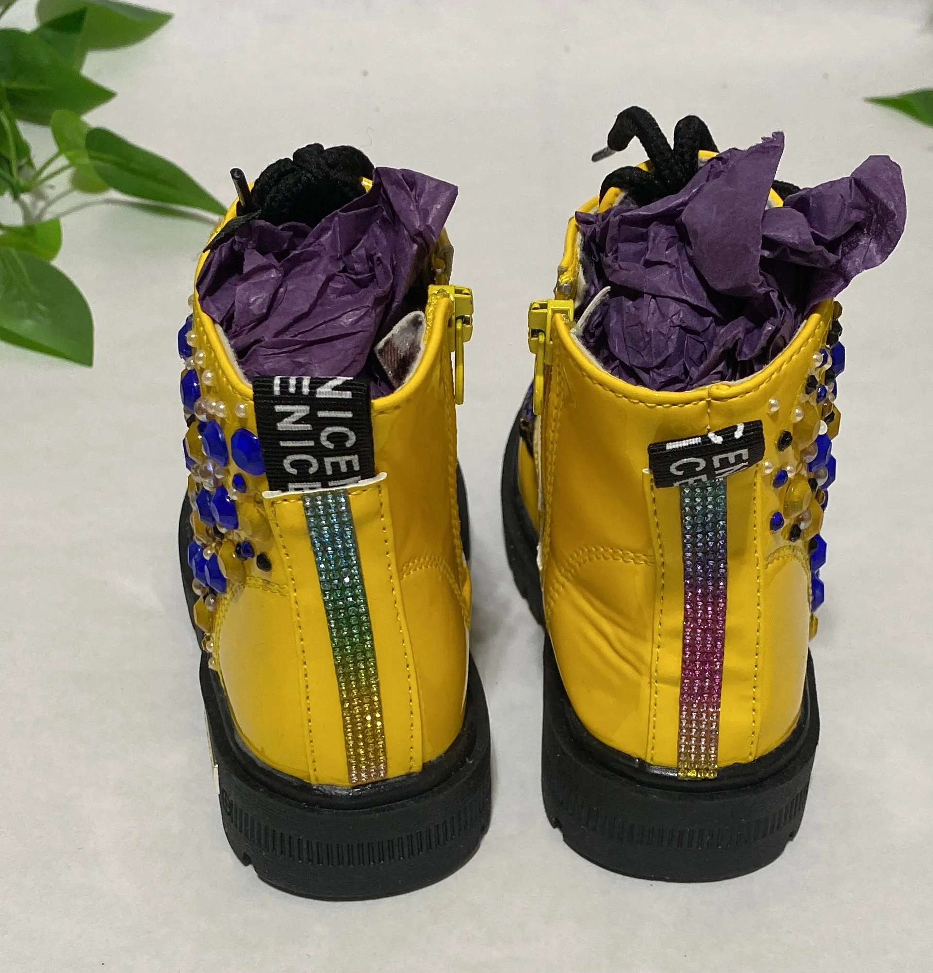 BUTTERFLY BLUE CUSTOM ONE OF A KIND YELLOW BOOTS Adidas Tmnt Shoes