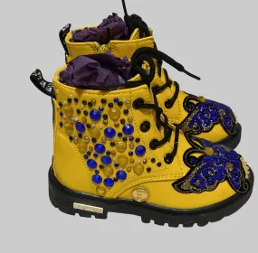 BUTTERFLY BLUE CUSTOM ONE OF A KIND YELLOW BOOTS Adidas Track Shoes