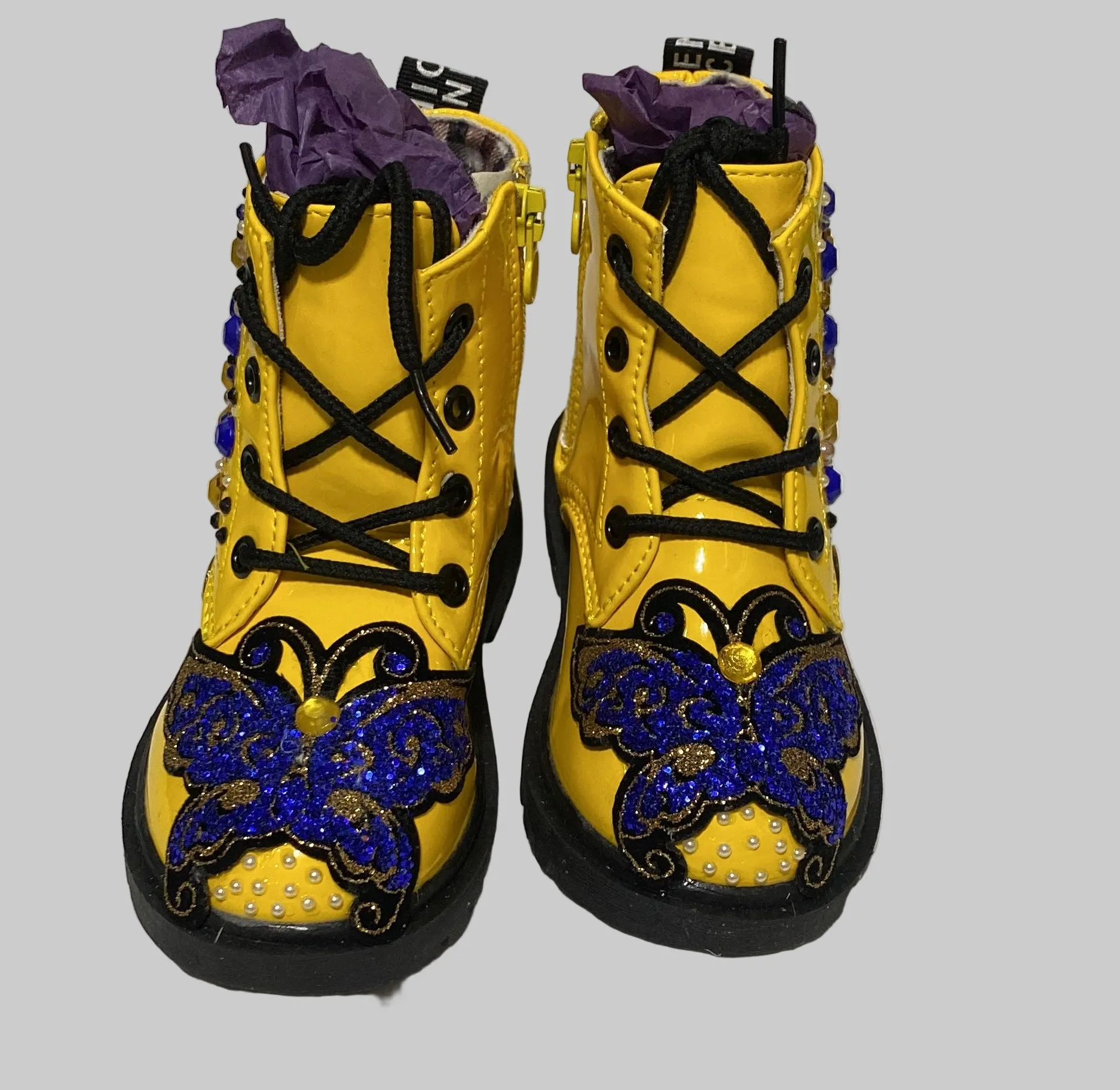 BUTTERFLY BLUE CUSTOM ONE OF A KIND YELLOW BOOTS Adidas Adipower Weightlifting Shoes