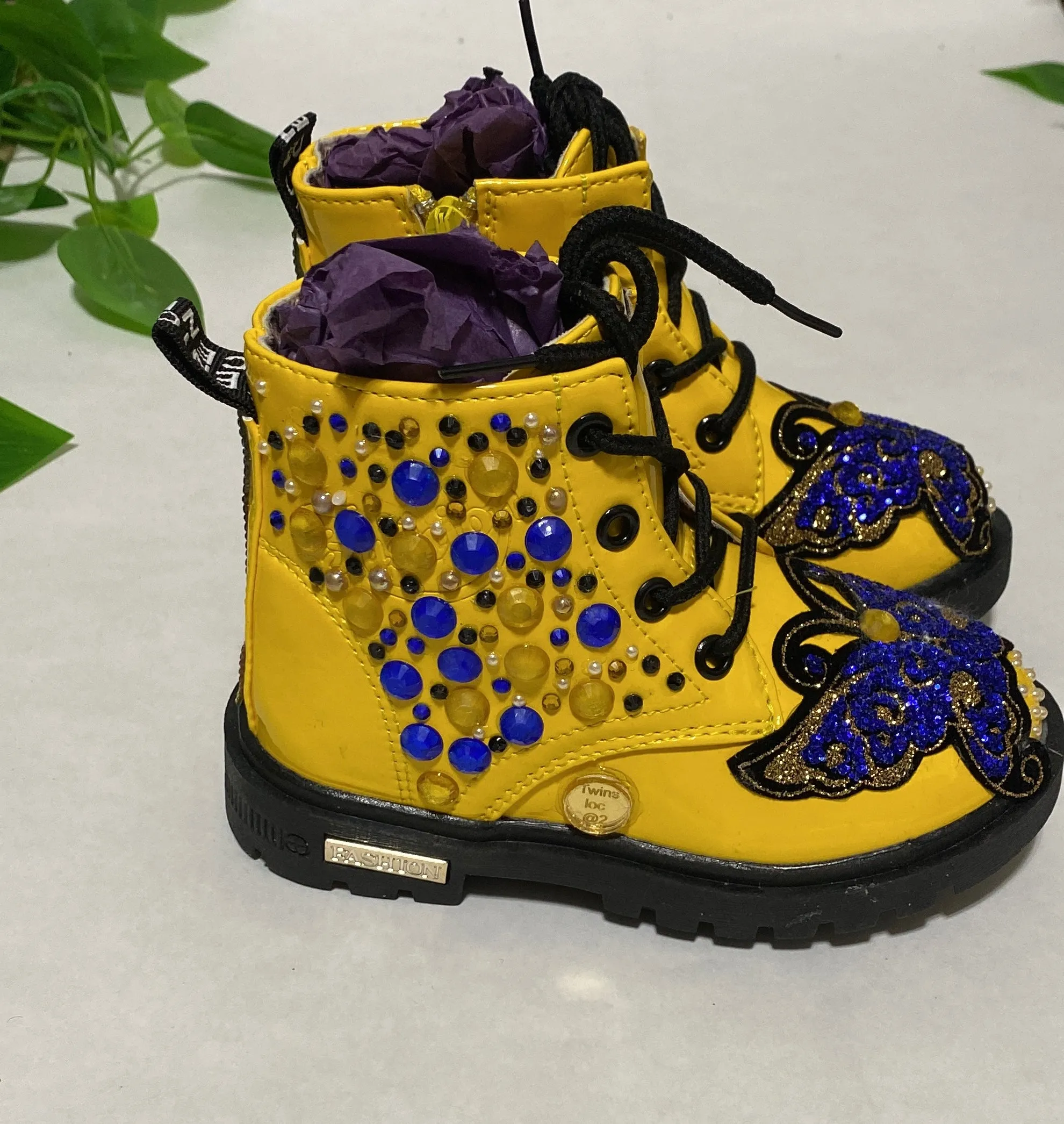 Adidas Waterproof Shoes BUTTERFLY BLUE CUSTOM ONE OF A KIND YELLOW BOOTS