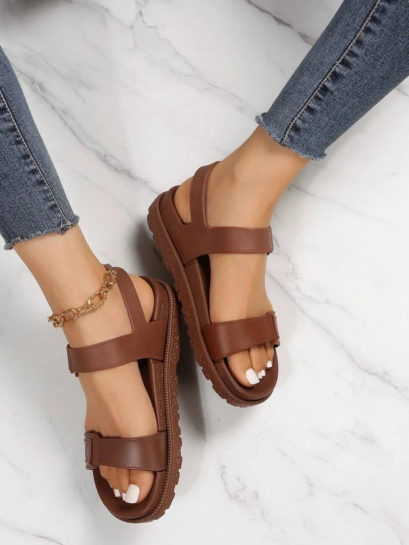 Barefoot Shoes SHEIN Women's Plus Size Luxurious, Soft & Hiking, Travel, Beach Sports Platform Sandals