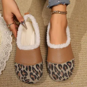 Best Travel Loafers Fashion Leopard Plush Flats Shoes For Women Retro Round Toe Soft Sole Slip-on Loafers Shoes