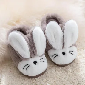 Adorable Rabbit-Themed Winter Slippers for Kids - Plush Cotton-Lined Footwear with Fun Design Pink Slides