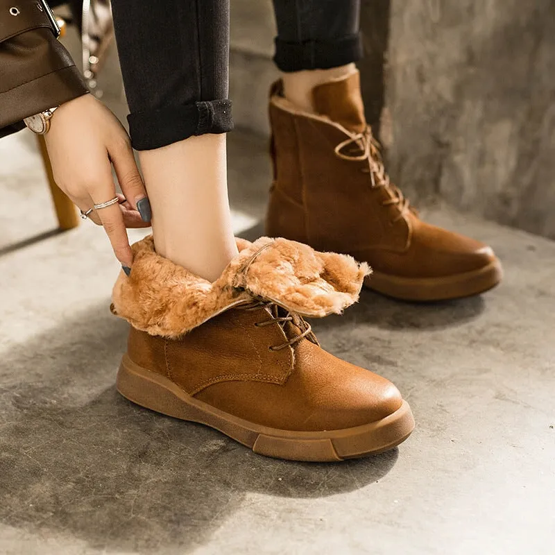 Totes Esther Snow Boots WaxingLeather Shearling Lined Short Boots for Winter Lace Up Snow Boots in Black/Coffee