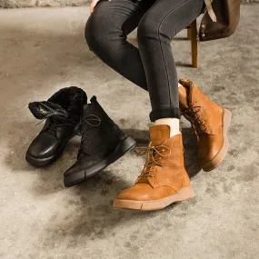 WaxingLeather Shearling Lined Short Boots for Winter Lace Up Snow Boots in Black/Coffee Snow Boots Size 12 Wide