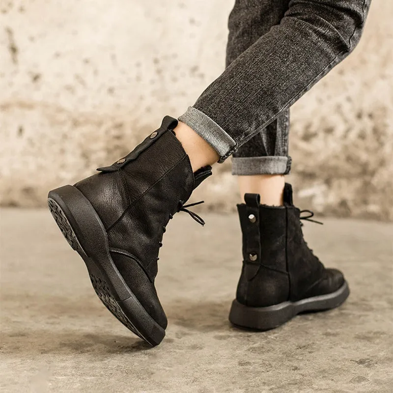 Carters Snow Boots WaxingLeather Shearling Lined Short Boots for Winter Lace Up Snow Boots in Black/Coffee