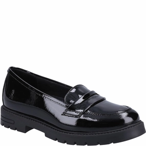 Hush Puppies Hazel Patent Senior School Shoes hook and loop closure Good Traction
