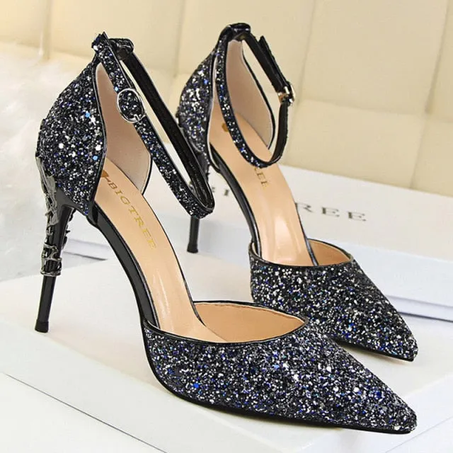 Woman Pumps Sequins High Heels Women Shoes Fashion Ladies Shoes Wisee Block-heel Knee-high Dress Boots