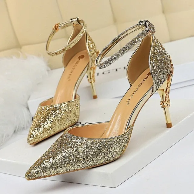 Knee High Heeled Leather Boots Woman Pumps Sequins High Heels Women Shoes Fashion Ladies Shoes