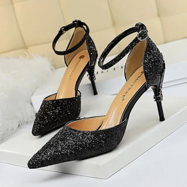 Woman Pumps Sequins High Heels Women Shoes Fashion Ladies Shoes High Heel Steel Toe Boots