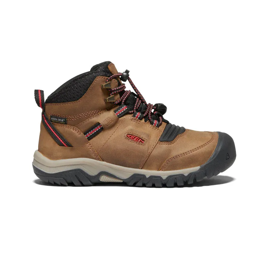 Keen Youth Ridge Flex Mid Waterproof Boot (Sizes 1 - 7) - Bison/Red Carpet Hiking Boots Quechua