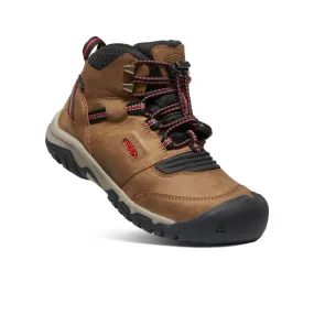 Keen Youth Ridge Flex Mid Waterproof Boot (Sizes 1 - 7) - Bison/Red Carpet Hiking Army Boots