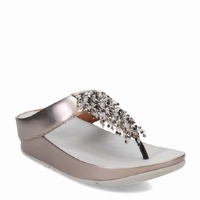 Women's FitFlop, Rumba Beaded Metallic Toe-Post Sandal Polished Step Square Cut
