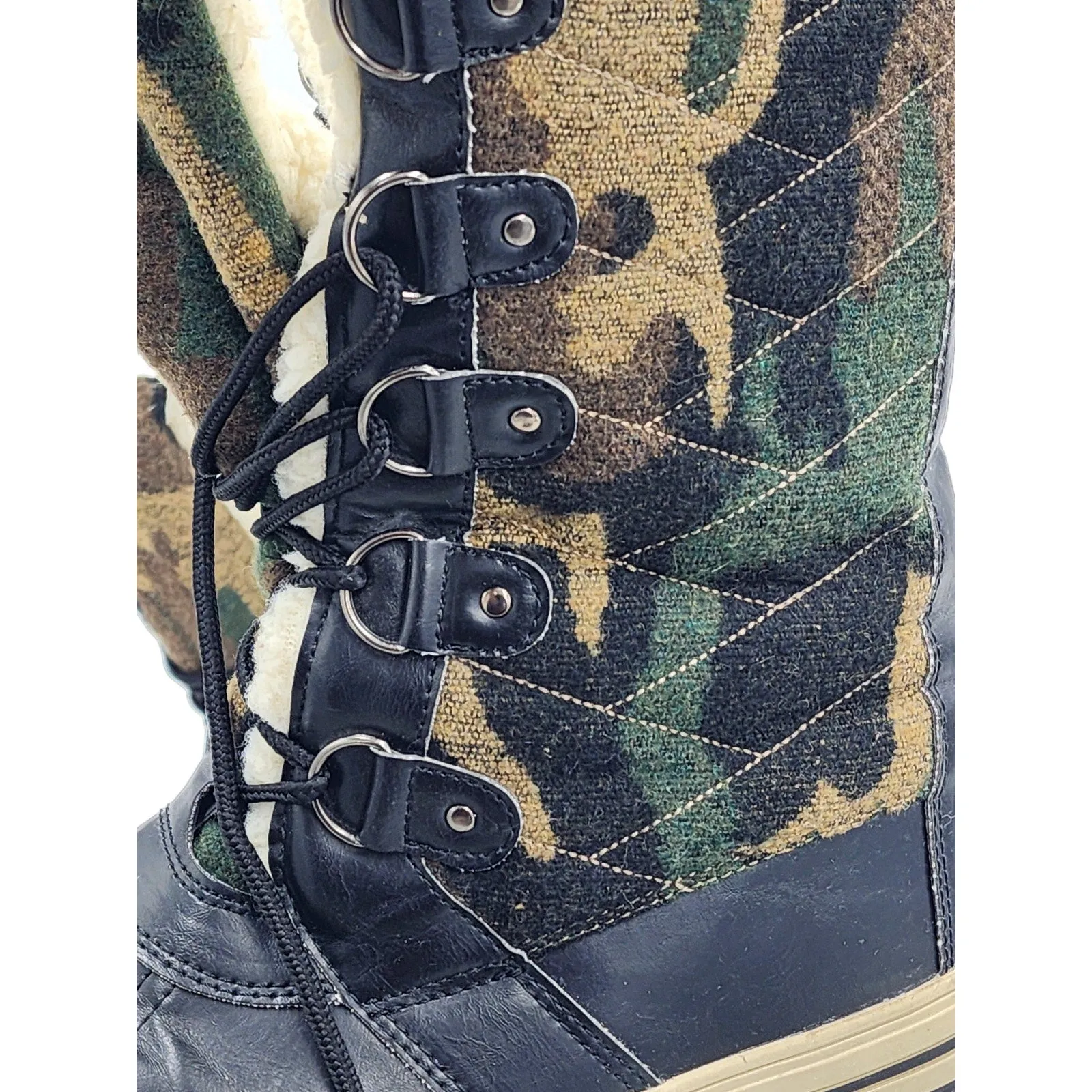 Sociology Boots Women 10 Camouflage LaceUp Winter Snow Faux Fur Lined Waterproof Safety Snow Boots