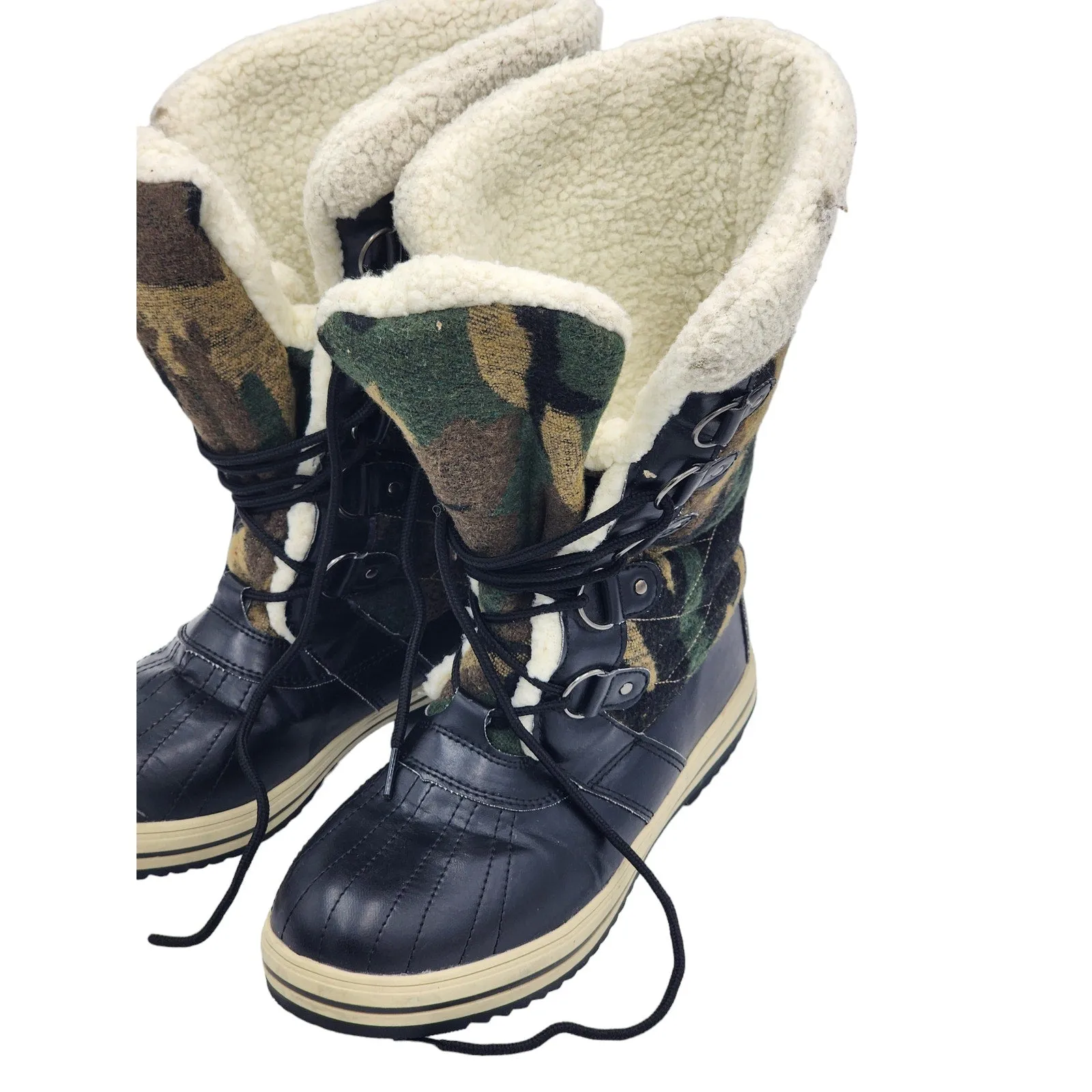 Sociology Boots Women 10 Camouflage LaceUp Winter Snow Faux Fur Lined Waterproof Zippered Snow Boots