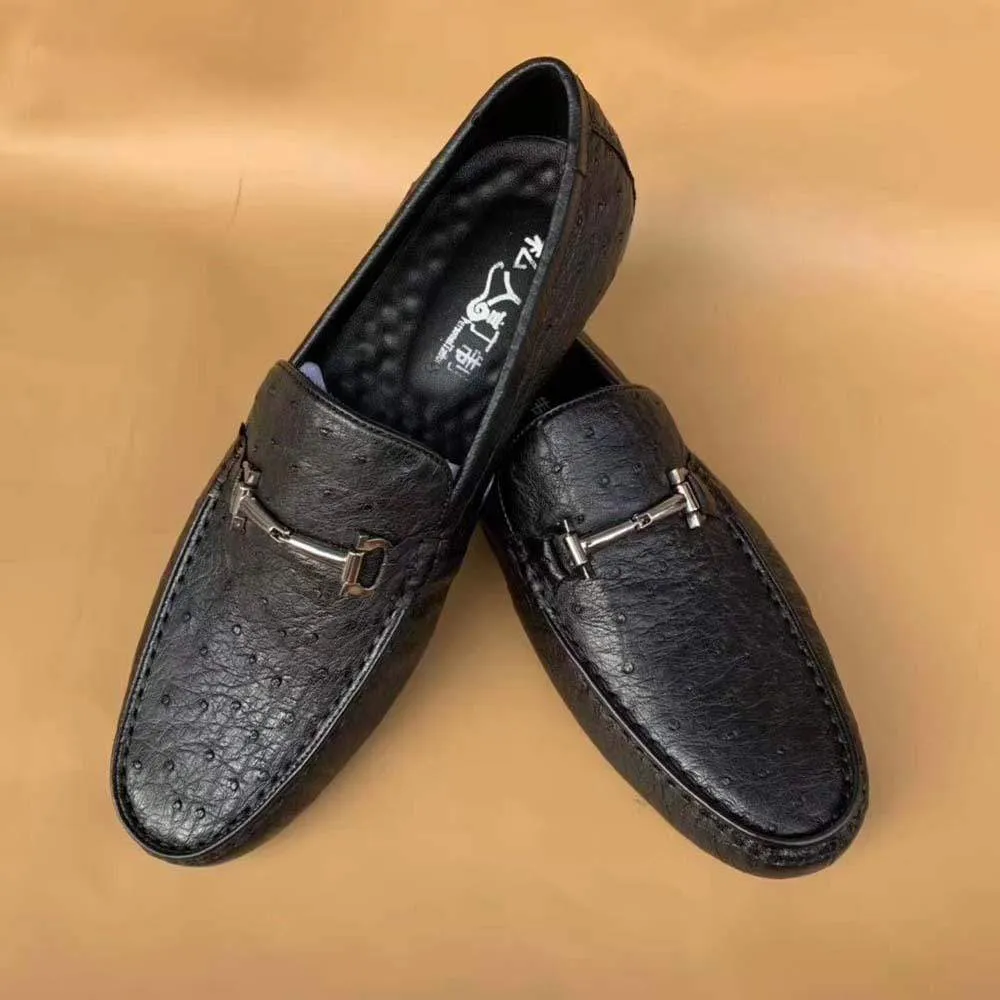 Asics Cushioned Running Shoes Crocodile Shoes Men's Ostirch Leather Loafers Shoes Fashion Driving Shoes Business Dress Loafter Shoes Car Shoes Black