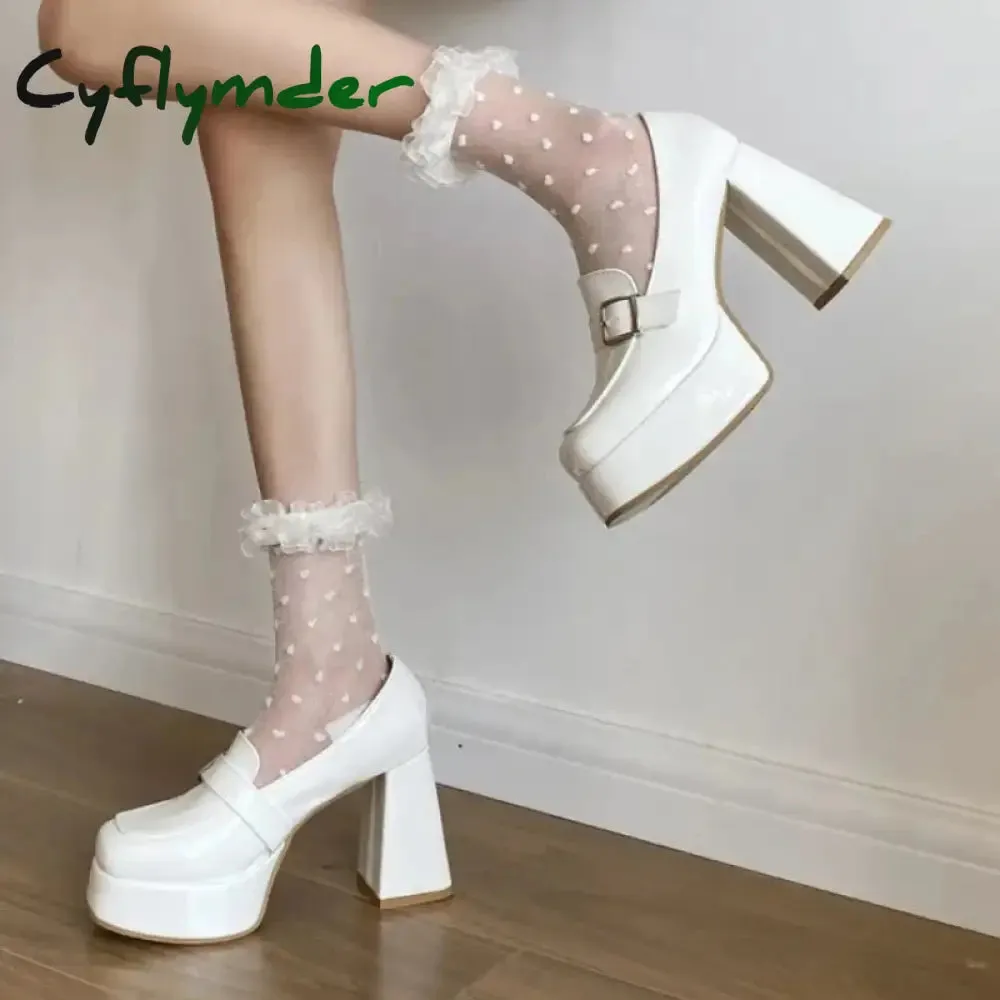 Cyflymder Heels Lolita Shoes Chunky Platform Shoes Loafers Heel Patent Leather Slip On Casual Shoes Women Lady Office Shoes Black Heels Rancourt And Co Loafers