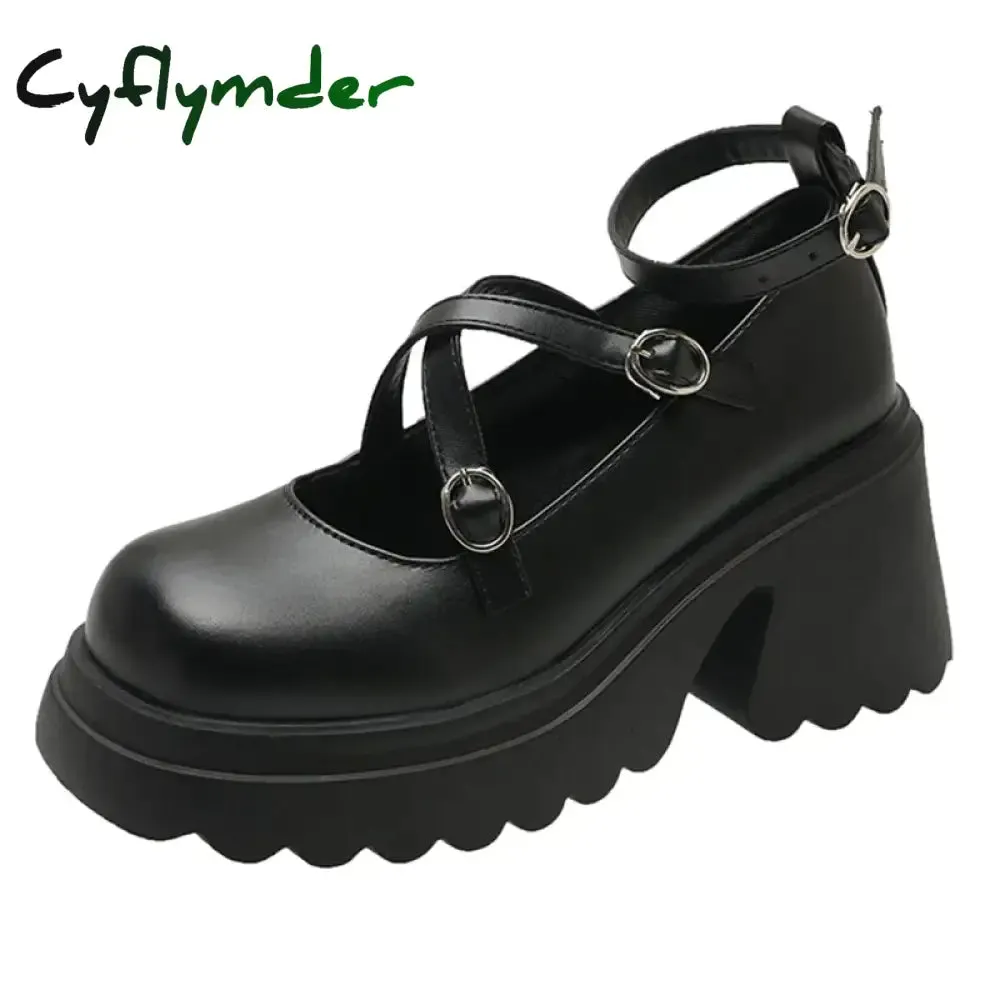 High Heel Purfume Cyflymder Patent Leather Ankle Strap Lolita Shoes Women Thick Heels Platform Mary Janes Woman Sweet Lovely High Heeled Pumps